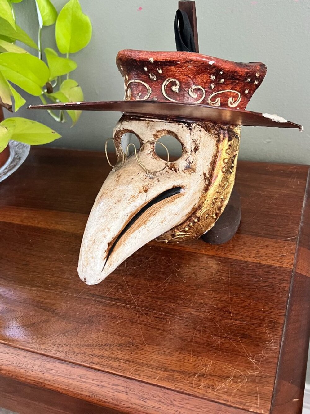 Artist Signed Venetian Plague Doctor Mask Paper Mache Wall Hanging Hand Painted